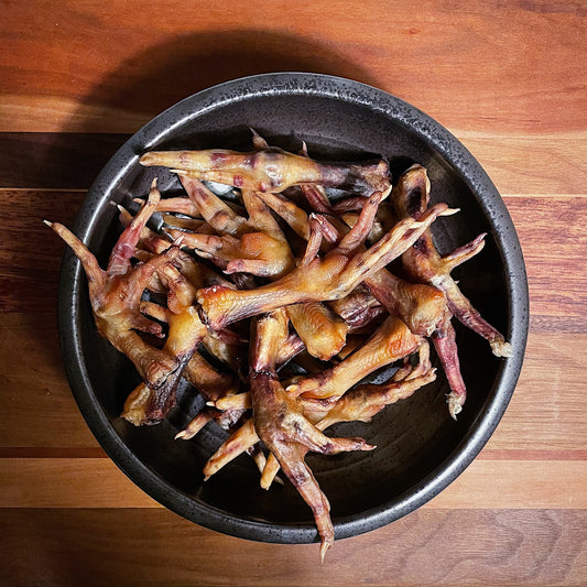 Natural, dehydrated chicken feet with no preservatives or additives.